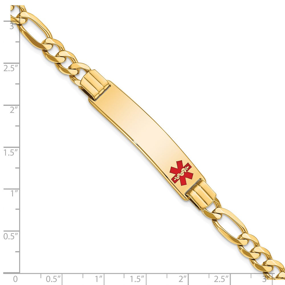 Massiv 14K Gelbgold Medizinisch Rot Emaille Flach Figaro Glieder Id Armband
