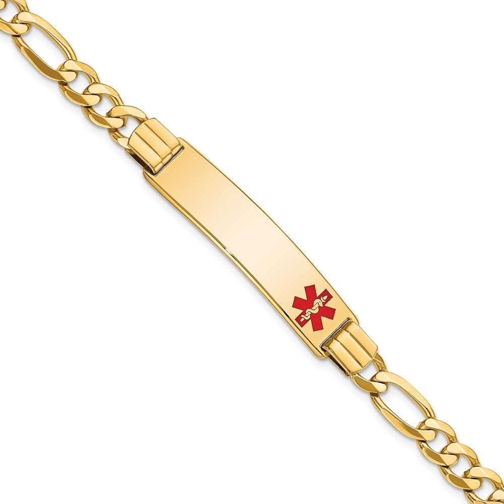 Massiv 14K Gelbgold Medizinisch Rot Emaille Flach Figaro Glieder Id Armband