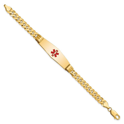 14K Gelbgold Medizinisch Massiv Kette/solid Platte Weich Diamant Form 40x12mm Centered Rot Emaille Panzer Glieder Id Armband