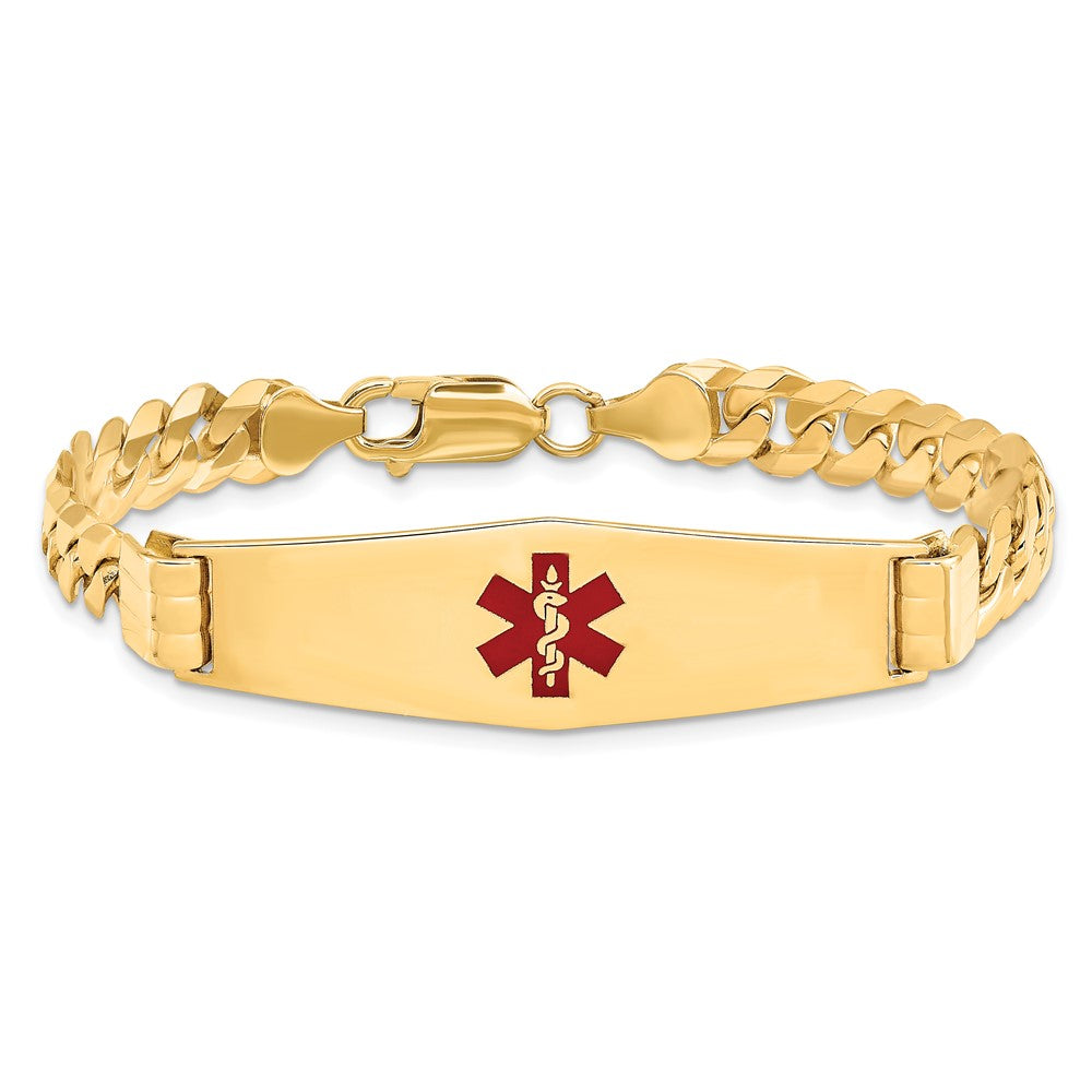 14K Gelbgold Medizinisch Massiv Kette/solid Platte Weich Diamant Form 40x12mm Centered Rot Emaille Panzer Glieder Id Armband