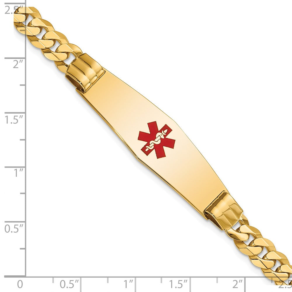 14K Gelbgold Medizinisch Massiv Kette/solid Platte Weich Diamant Form 40x12mm Centered Rot Emaille Panzer Glieder Id Armband