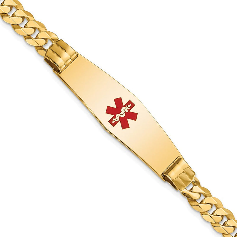 14K Gelbgold Medizinisch Massiv Kette/solid Platte Weich Diamant Form 40x12mm Centered Rot Emaille Panzer Glieder Id Armband
