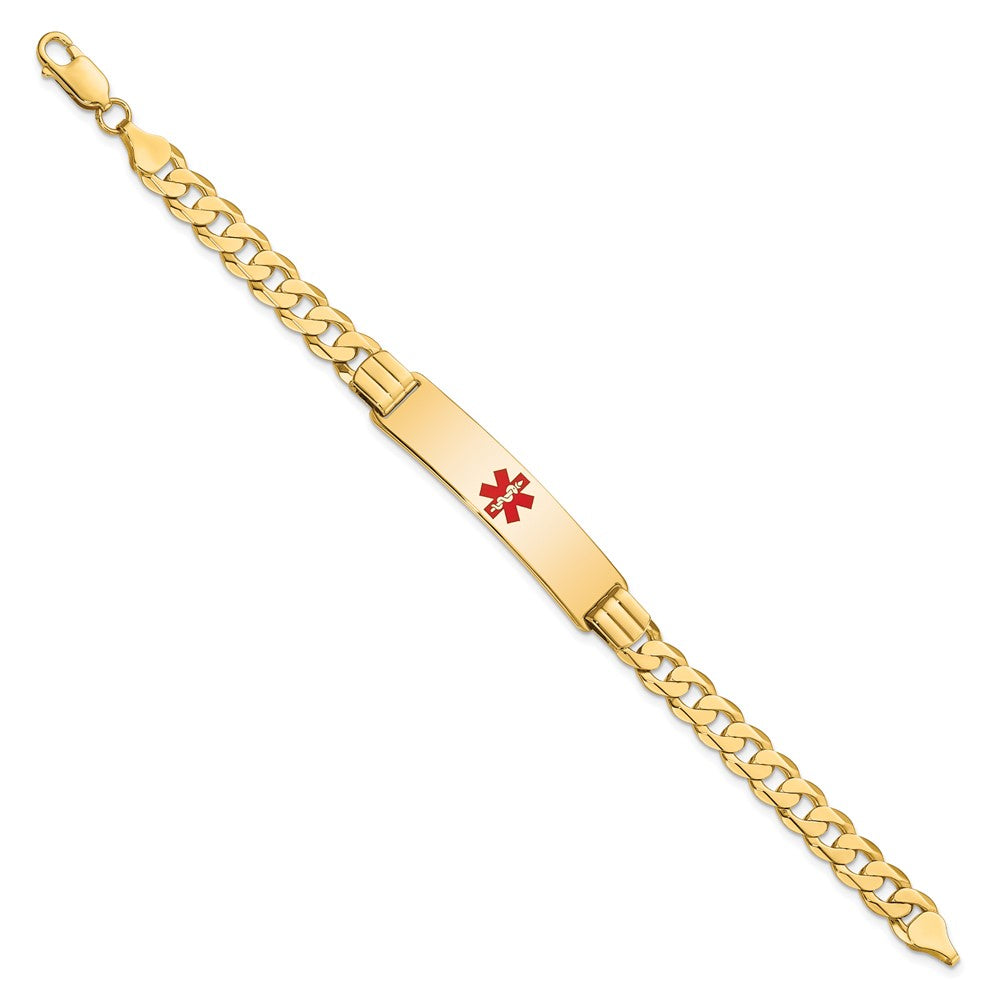 Massiv 14K Gelbgold Medizinisch Rot Emaille Panzer Glieder Id Armband