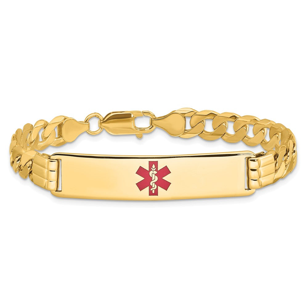 Massiv 14K Gelbgold Medizinisch Rot Emaille Panzer Glieder Id Armband