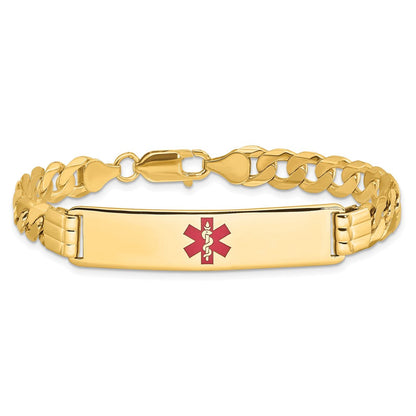 Massiv 14K Gelbgold Medizinisch Rot Emaille Panzer Glieder Id Armband