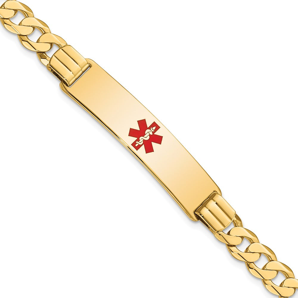 Massiv 14K Gelbgold Medizinisch Rot Emaille Panzer Glieder Id Armband