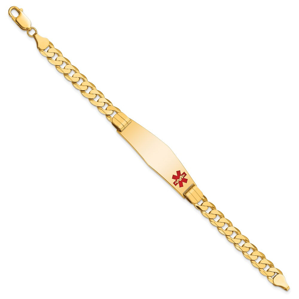 14K Gelbgold Medizinisch Massiv Kette/solid Platte Weich Diamant Form 39x12mm Off Mittig Rot Emaille Panzer Glieder Id Armband