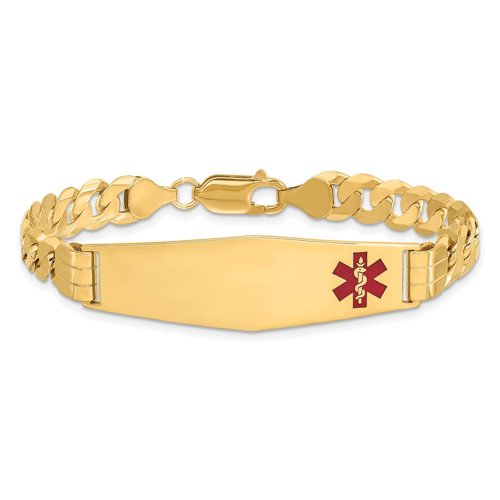 14K Gelbgold Medizinisch Massiv Kette/solid Platte Weich Diamant Form 39x12mm Off Mittig Rot Emaille Panzer Glieder Id Armband