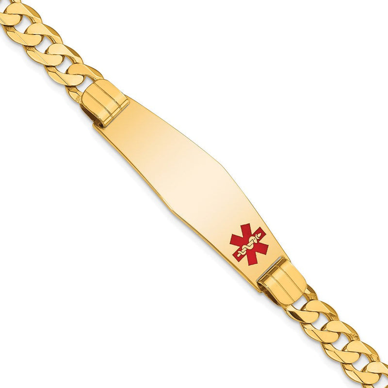 14K Gelbgold Medizinisch Massiv Kette/solid Platte Weich Diamant Form 39x12mm Off Mittig Rot Emaille Panzer Glieder Id Armband