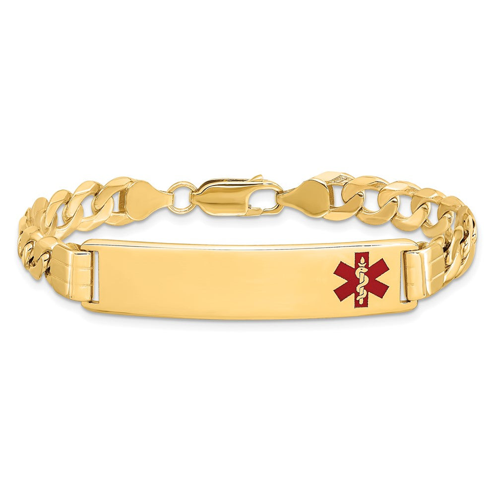 Massiv 14K Gelbgold Medizinisch Rot Emaille Panzer Glieder Id Armband
