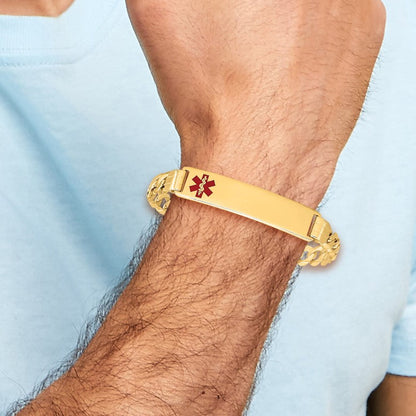 Massiv 14K Gelbgold Medizinisch Rot Emaille Panzer Glieder Id Armband