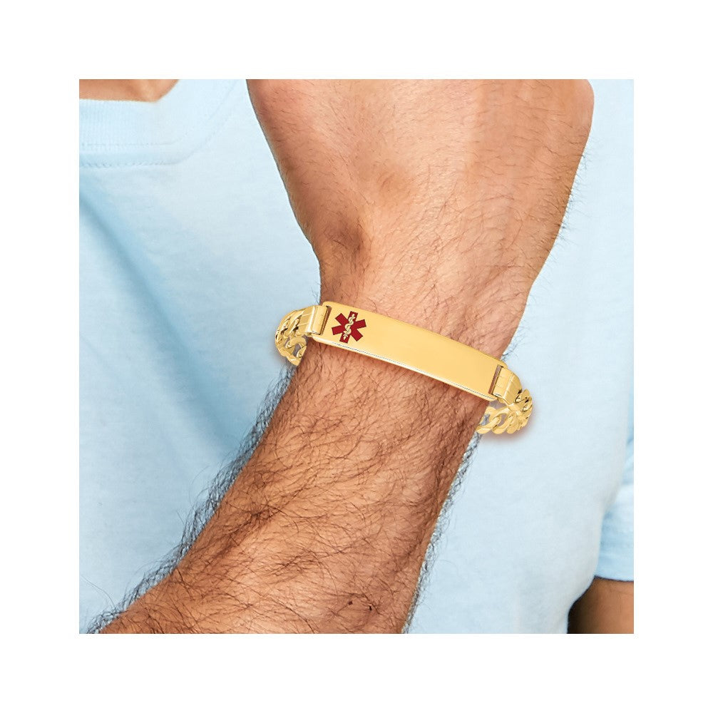 Massiv 14K Gelbgold Medizinisch Rot Emaille Panzer Glieder Id Armband