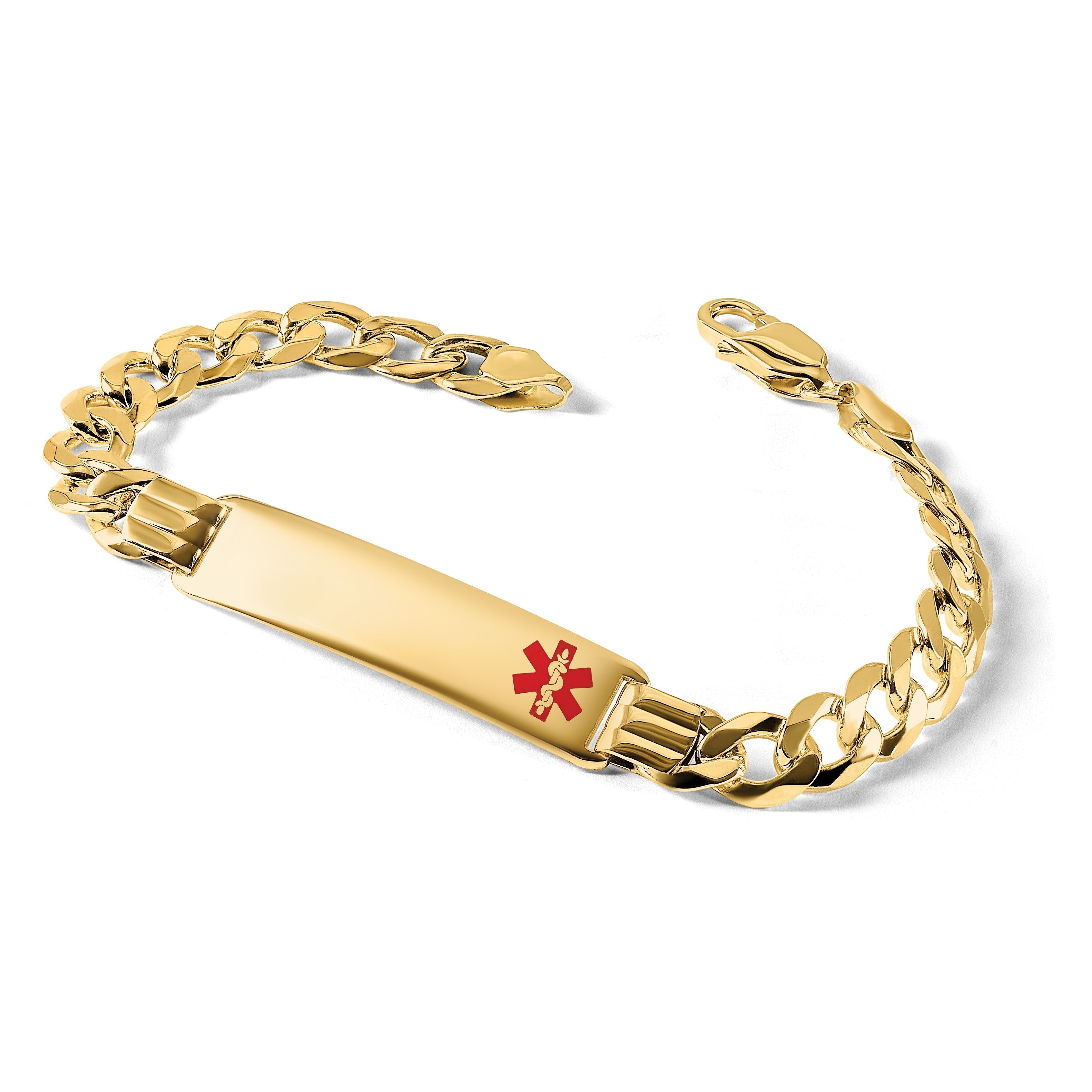 Massiv 14K Gelbgold Medizinisch Rot Emaille Panzer Glieder Id Armband