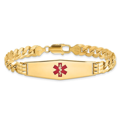 14K Gelbgold Medizinisch Massiv Kette/solid Platte Weich Diamant Form 40x12mm Centered Rot Emaille Flach Panzer Glieder 8 Zoll Id Armband