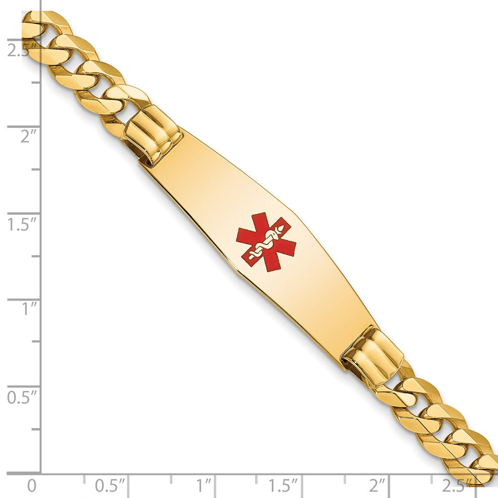 14K Gelbgold Medizinisch Massiv Kette/solid Platte Weich Diamant Form 40x12mm Centered Rot Emaille Flach Panzer Glieder 8 Zoll Id Armband