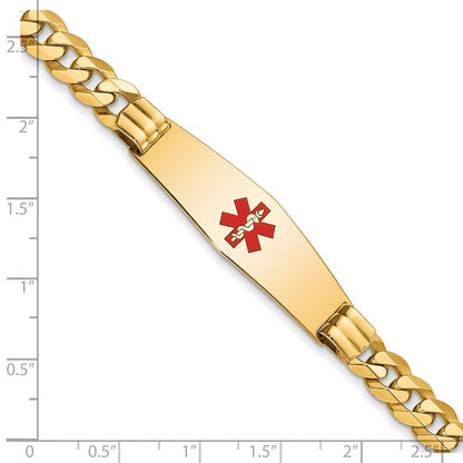14K Gelbgold Medizinisch Massiv Kette/solid Platte Weich Diamant Form 40x12mm Centered Rot Emaille Flach Panzer Glieder 8 Zoll Id Armband