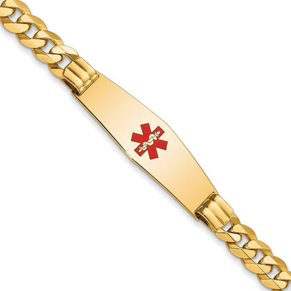 14K Gelbgold Medizinisch Massiv Kette/solid Platte Weich Diamant Form 40x12mm Centered Rot Emaille Flach Panzer Glieder 8 Zoll Id Armband