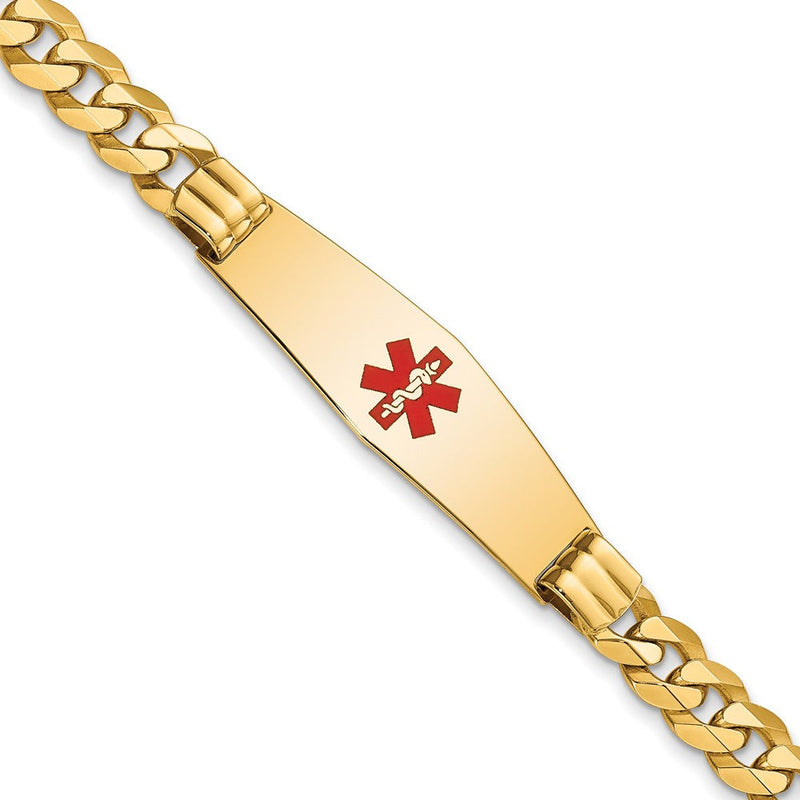 14K Gelbgold Medizinisch Massiv Kette/solid Platte Weich Diamant Form 40x12mm Centered Rot Emaille Flach Panzer Glieder 8 Zoll Id Armband