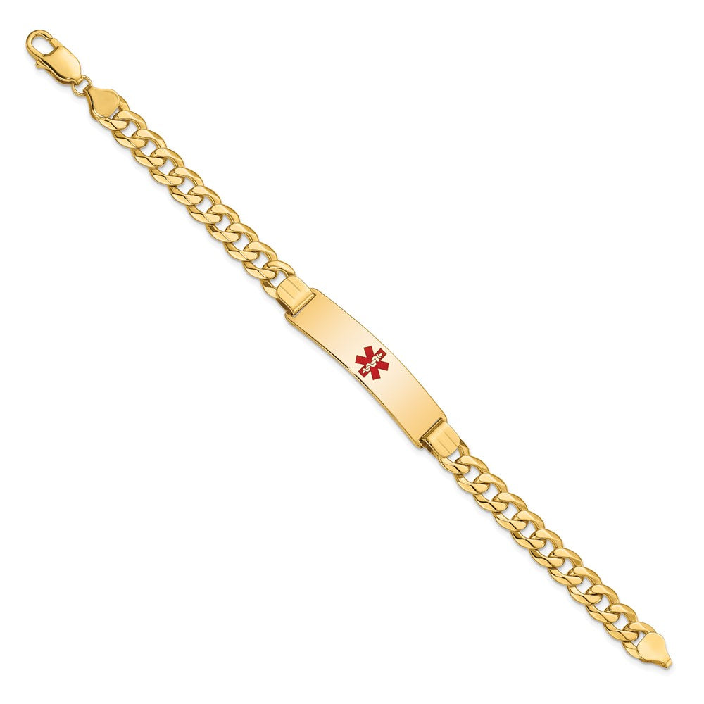 Massiv 14K Gelbgold Medizinisch Rot Emaille Flach Panzer Glieder Id Armband