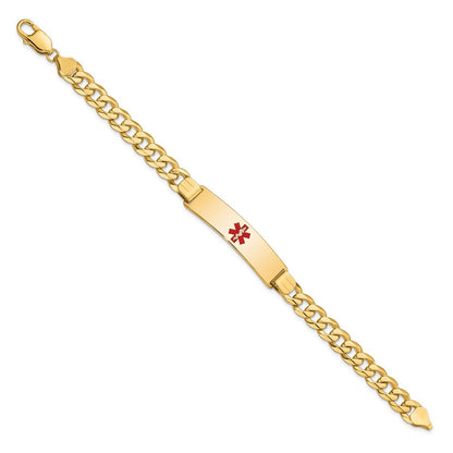 Massiv 14K Gelbgold Medizinisch Rot Emaille Flach Panzer Glieder Id Armband