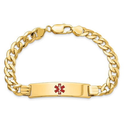 Massiv 14K Gelbgold Medizinisch Rot Emaille Flach Panzer Glieder Id Armband