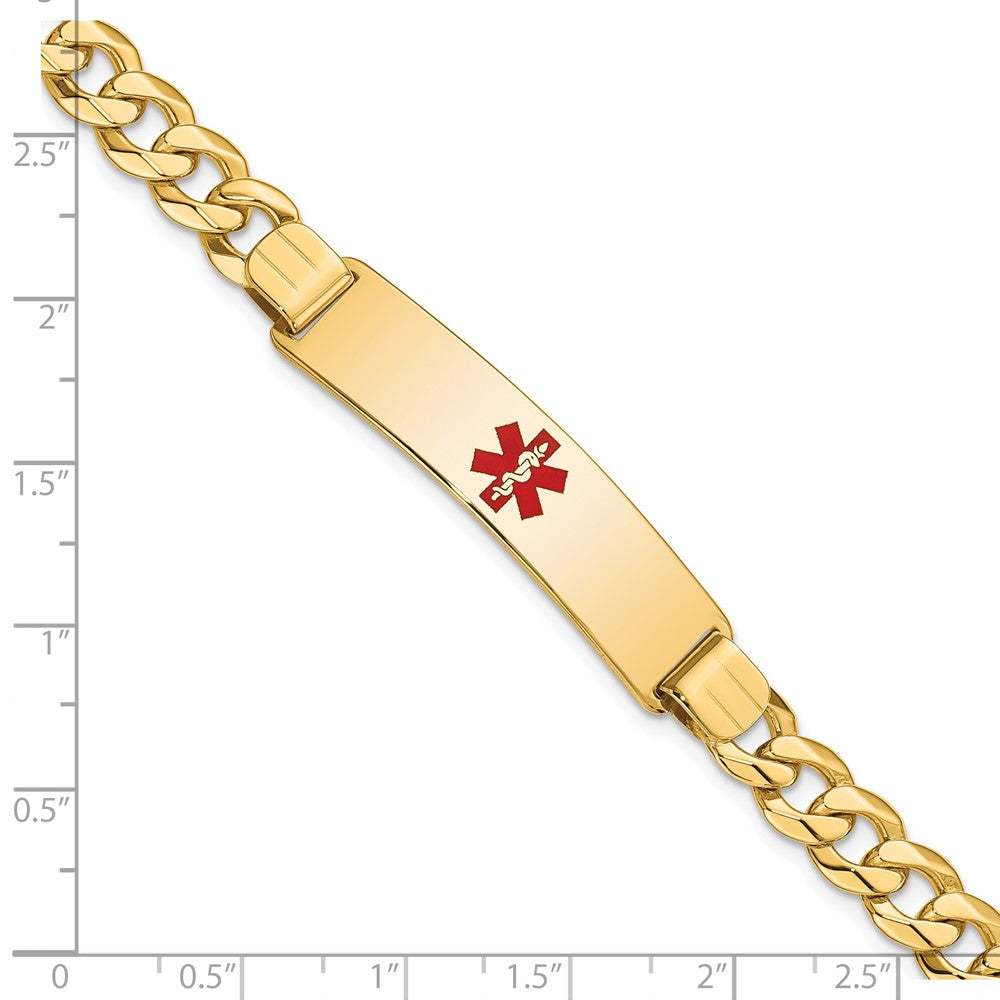 Massiv 14K Gelbgold Medizinisch Rot Emaille Flach Panzer Glieder Id Armband