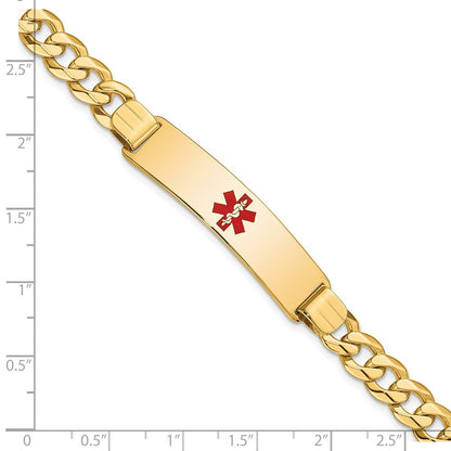 Massiv 14K Gelbgold Medizinisch Rot Emaille Flach Panzer Glieder Id Armband