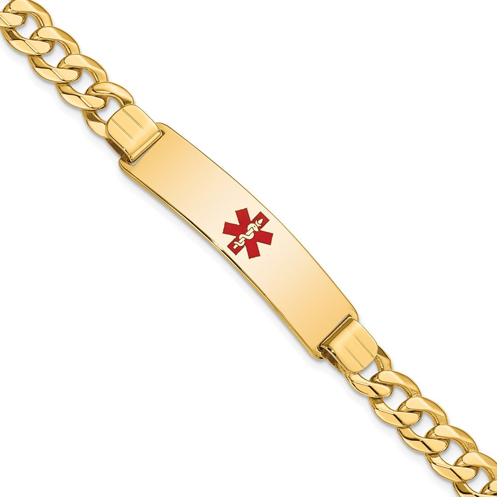 Massiv 14K Gelbgold Medizinisch Rot Emaille Flach Panzer Glieder Id Armband