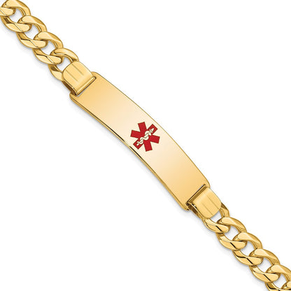 Massiv 14K Gelbgold Medizinisch Rot Emaille Flach Panzer Glieder Id Armband