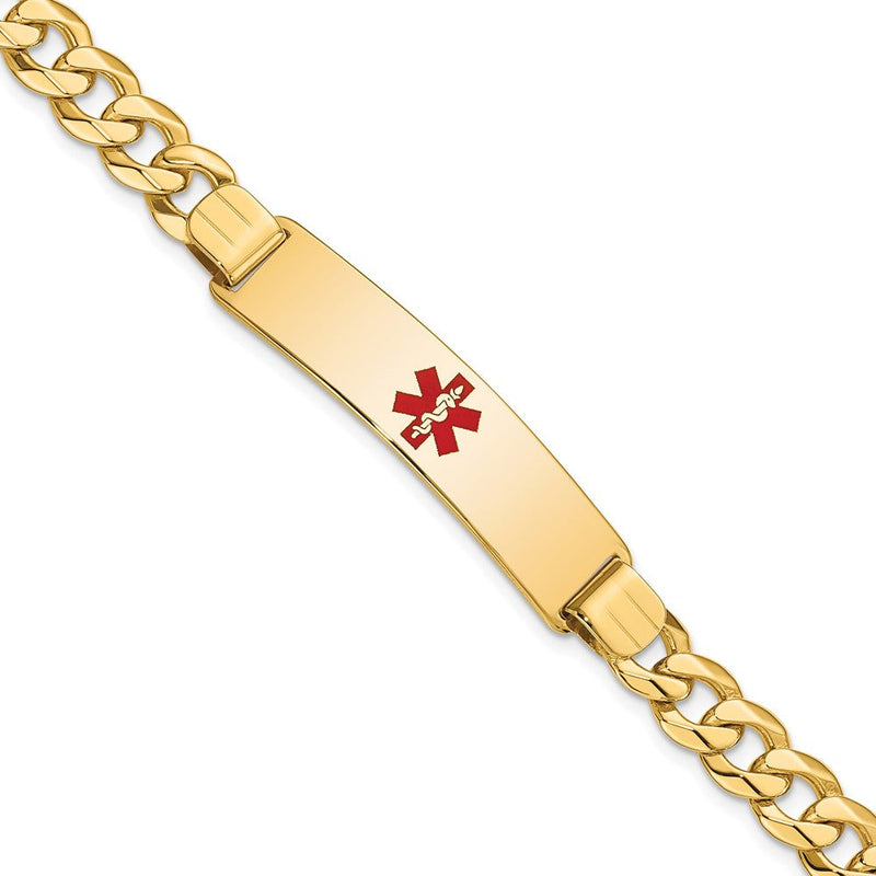 Massiv 14K Gelbgold Medizinisch Rot Emaille Flach Panzer Glieder Id Armband