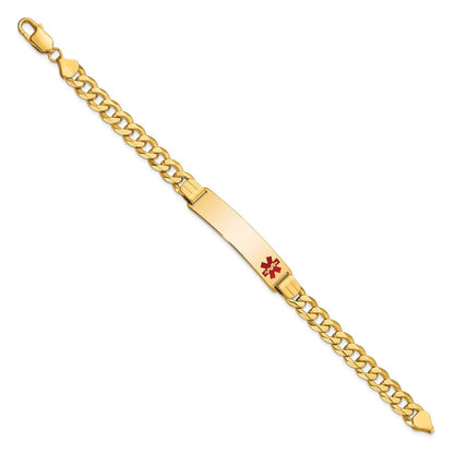 Massiv 14K Gelbgold Medizinisch Rot Emaille Flach Panzer Glieder Id Armband