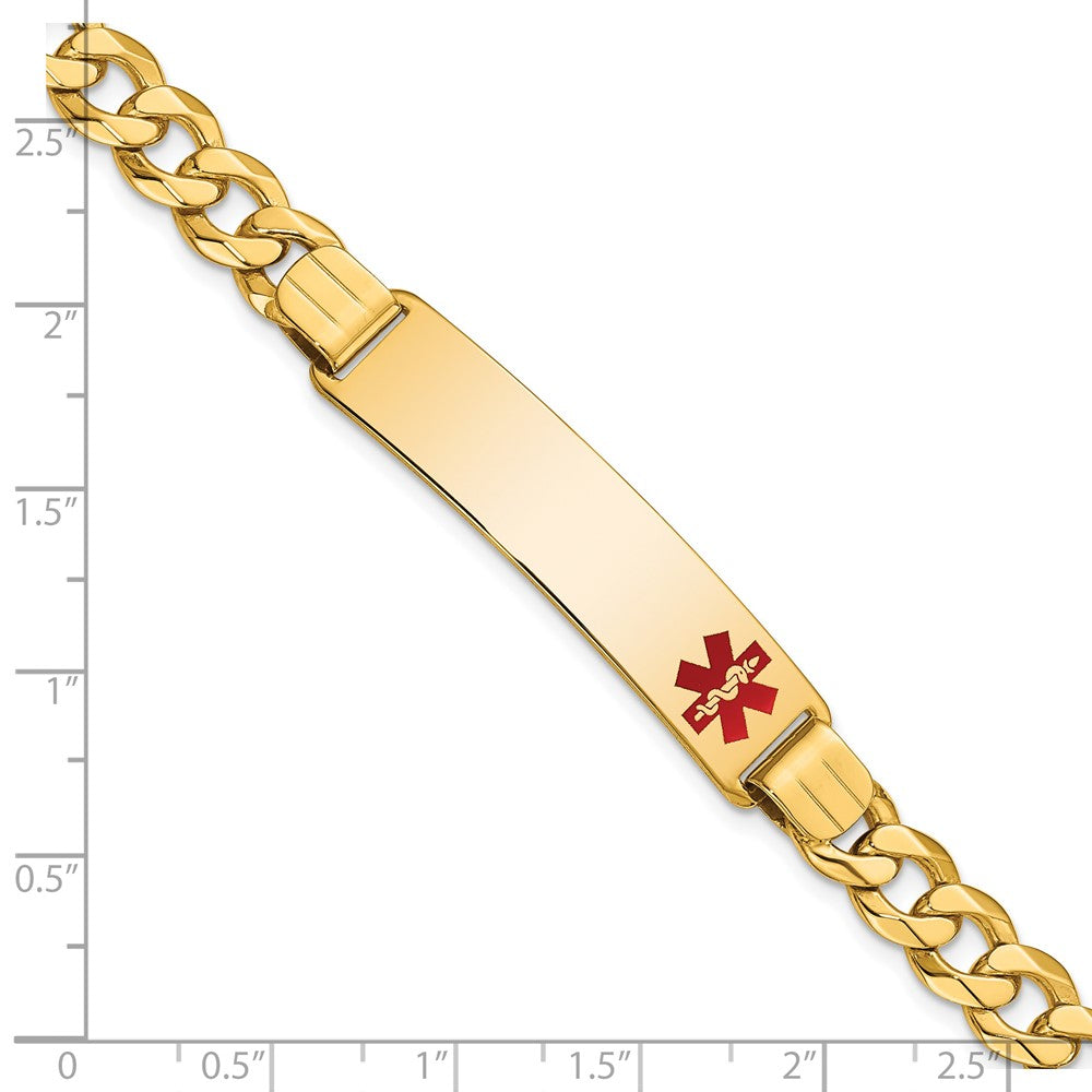 Massiv 14K Gelbgold Medizinisch Rot Emaille Flach Panzer Glieder Id Armband
