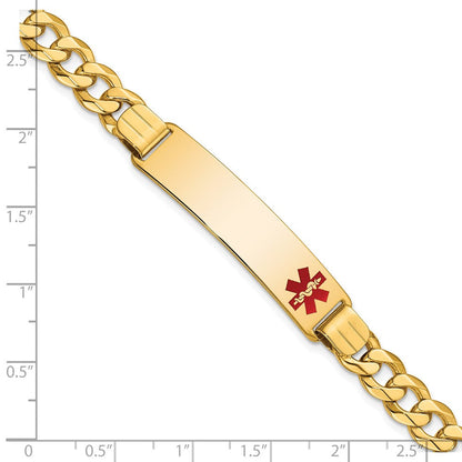 Massiv 14K Gelbgold Medizinisch Rot Emaille Flach Panzer Glieder Id Armband