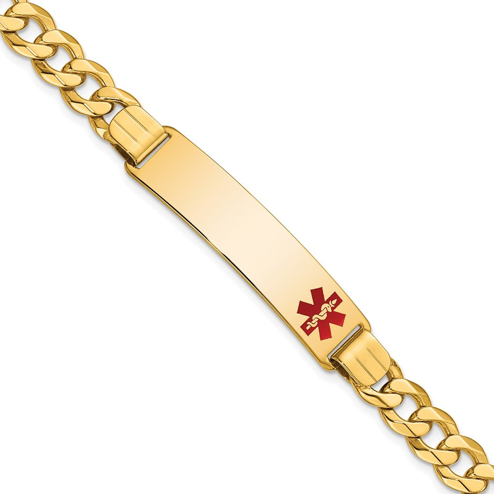 Massiv 14K Gelbgold Medizinisch Rot Emaille Flach Panzer Glieder Id Armband