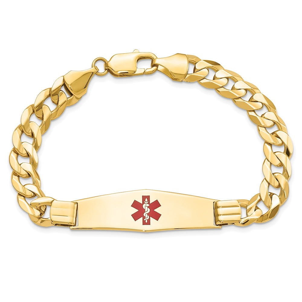 14K Gelbgold Medizinisch Massiv Kette/solid Platte Weich Diamant Form 40x12mm Centered Rot Emaille Panzer Glieder 8 Zoll Id Armband