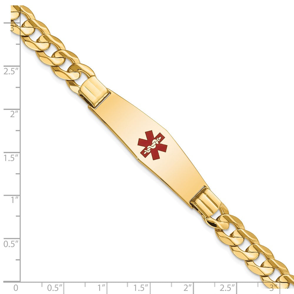 14K Gelbgold Medizinisch Massiv Kette/solid Platte Weich Diamant Form 40x12mm Centered Rot Emaille Panzer Glieder 8 Zoll Id Armband