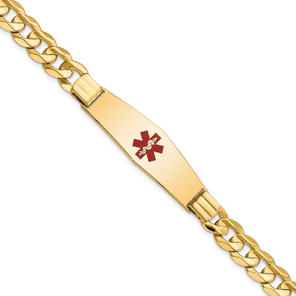 14K Gelbgold Medizinisch Massiv Kette/solid Platte Weich Diamant Form 40x12mm Centered Rot Emaille Panzer Glieder 8 Zoll Id Armband
