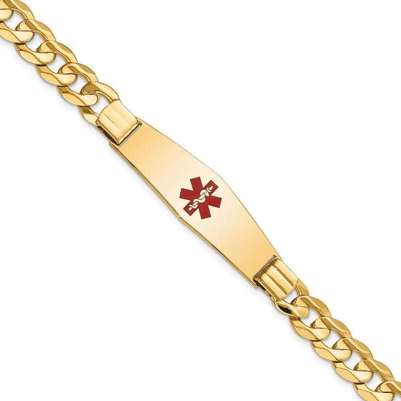 14K Gelbgold Medizinisch Massiv Kette/solid Platte Weich Diamant Form 40x12mm Centered Rot Emaille Panzer Glieder 8 Zoll Id Armband