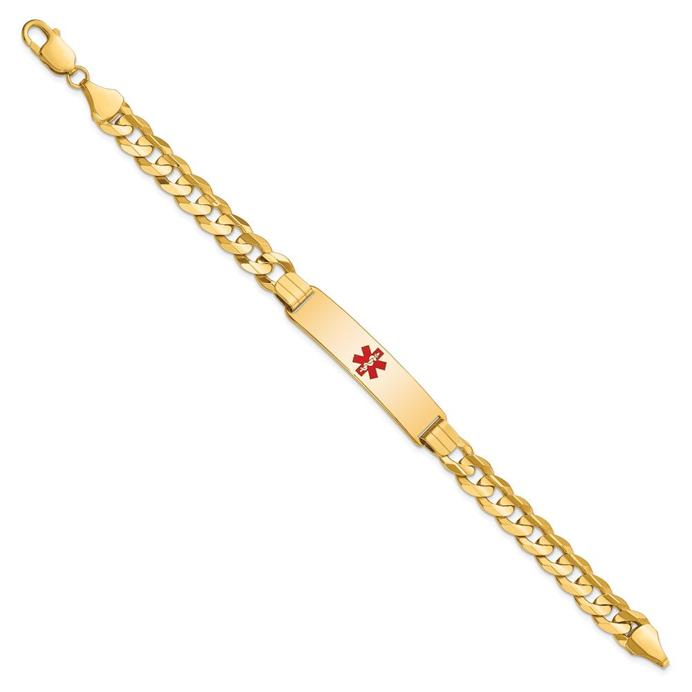 Massiv 14K Gelbgold Medizinisch Rot Emaille Panzer Id Armband