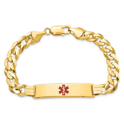 Massiv 14K Gelbgold Medizinisch Rot Emaille Panzer Id Armband