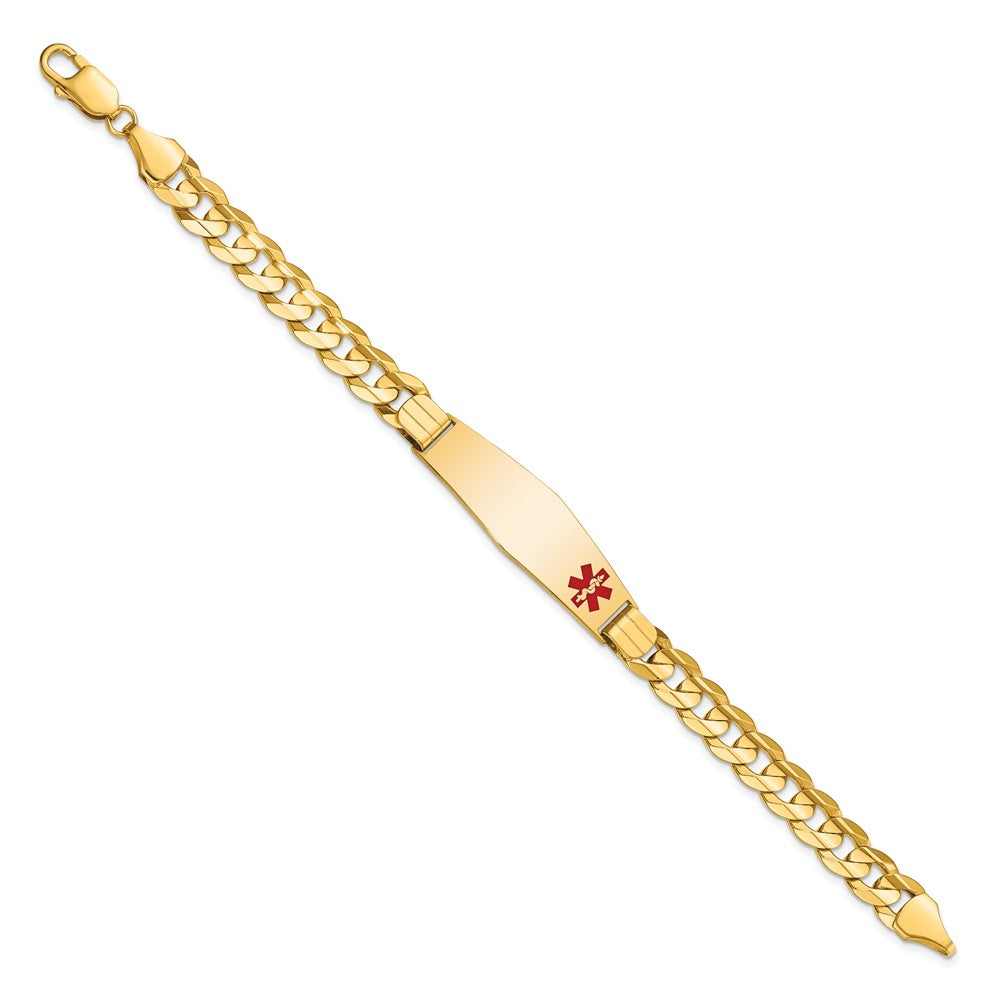 14K Gelbgold Medizinisch Massiv Kette/solid Platte Weich Diamant Form 39x12mm Off Mittig Rot Emaille Panzer Glieder 8 Zoll Id Armband