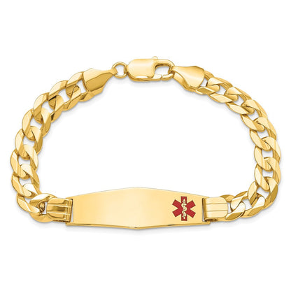 14K Gelbgold Medizinisch Massiv Kette/solid Platte Weich Diamant Form 39x12mm Off Mittig Rot Emaille Panzer Glieder 8 Zoll Id Armband
