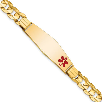 14K Gelbgold Medizinisch Massiv Kette/solid Platte Weich Diamant Form 39x12mm Off Mittig Rot Emaille Panzer Glieder 8 Zoll Id Armband