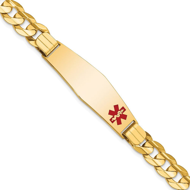 14K Gelbgold Medizinisch Massiv Kette/solid Platte Weich Diamant Form 39x12mm Off Mittig Rot Emaille Panzer Glieder 8 Zoll Id Armband