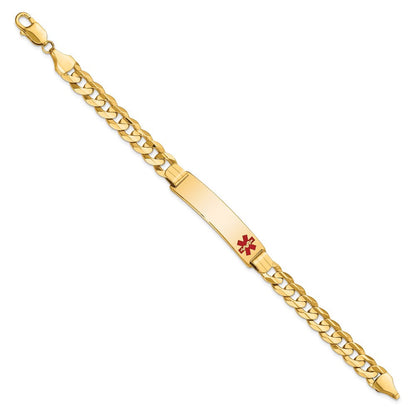 Massiv 14K Gelbgold Medizinisch Rot Emaille Panzer Id Armband