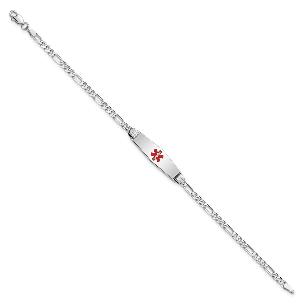 14K Weißgold Medizinisch Massiv Kette/solid Platte 24x7mm Weich Diamant Form Centered Rot Emaille Figaro Glieder Id Armband