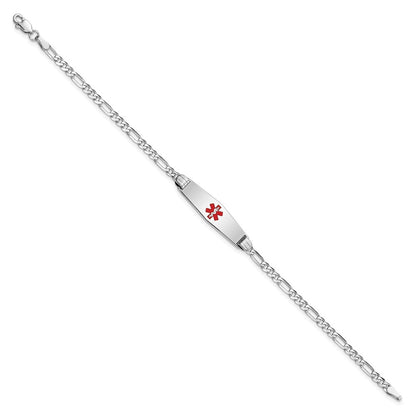 14K Weißgold Medizinisch Massiv Kette/solid Platte 24x7mm Weich Diamant Form Centered Rot Emaille Figaro Glieder Id Armband