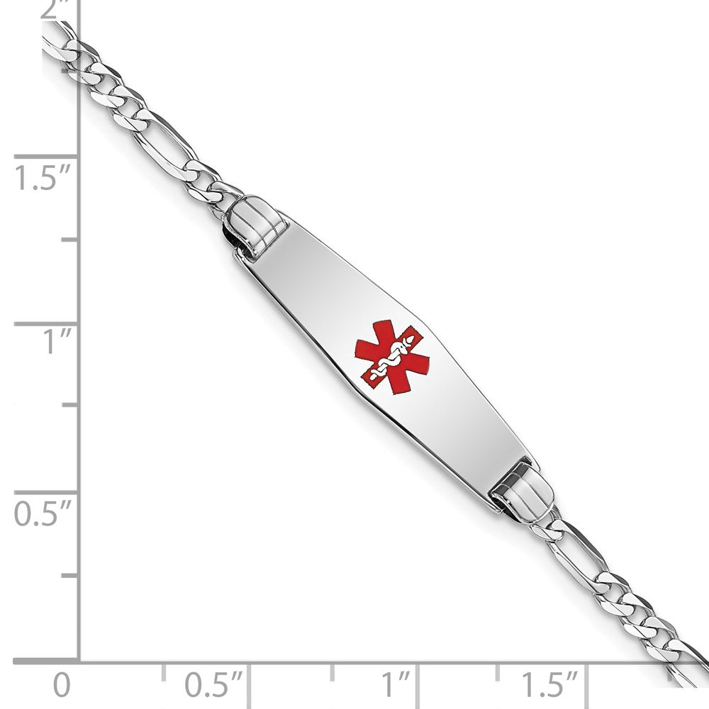 14K Weißgold Medizinisch Massiv Kette/solid Platte 24x7mm Weich Diamant Form Centered Rot Emaille Figaro Glieder Id Armband