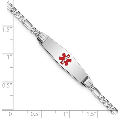 14K Weißgold Medizinisch Massiv Kette/solid Platte 24x7mm Weich Diamant Form Centered Rot Emaille Figaro Glieder Id Armband