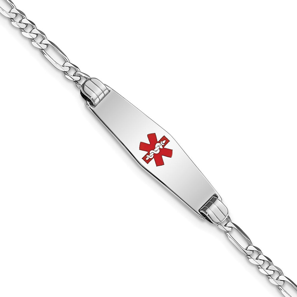 14K Weißgold Medizinisch Massiv Kette/solid Platte 24x7mm Weich Diamant Form Centered Rot Emaille Figaro Glieder Id Armband